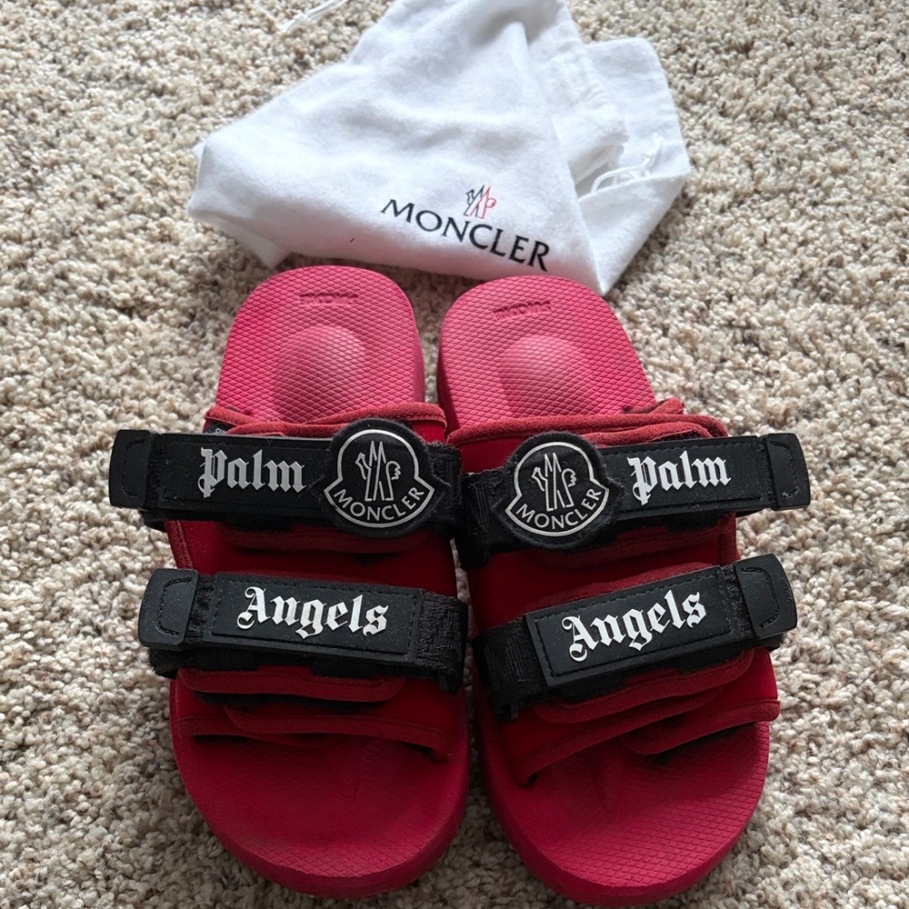 Moncler x Palm Angels x Suicoke Logo Slides Red Black Rare Collab EU 39